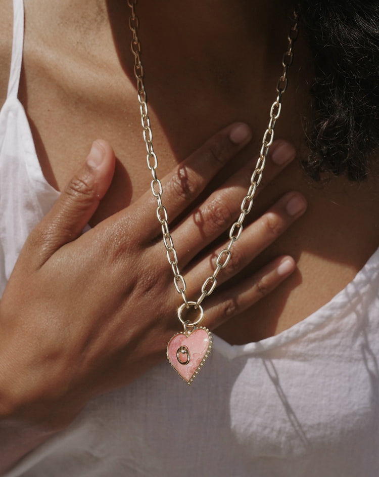 Jumbo Glacé Heart Necklace <br> Rhodochrosite