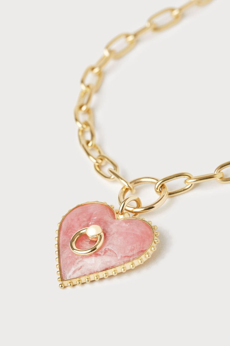 Jumbo Glacé Heart Necklace <br> Rhodochrosite