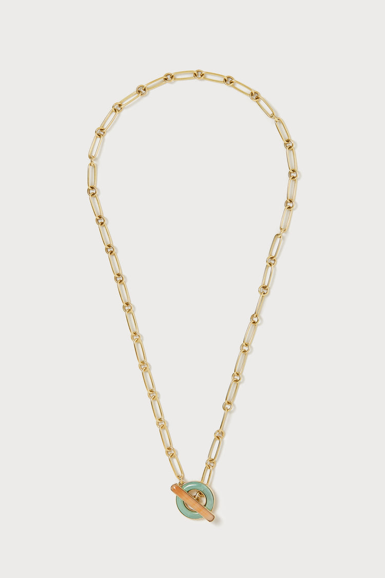 Bonbon Toggle Necklace <br> Green Turquoise & Peach Jasper