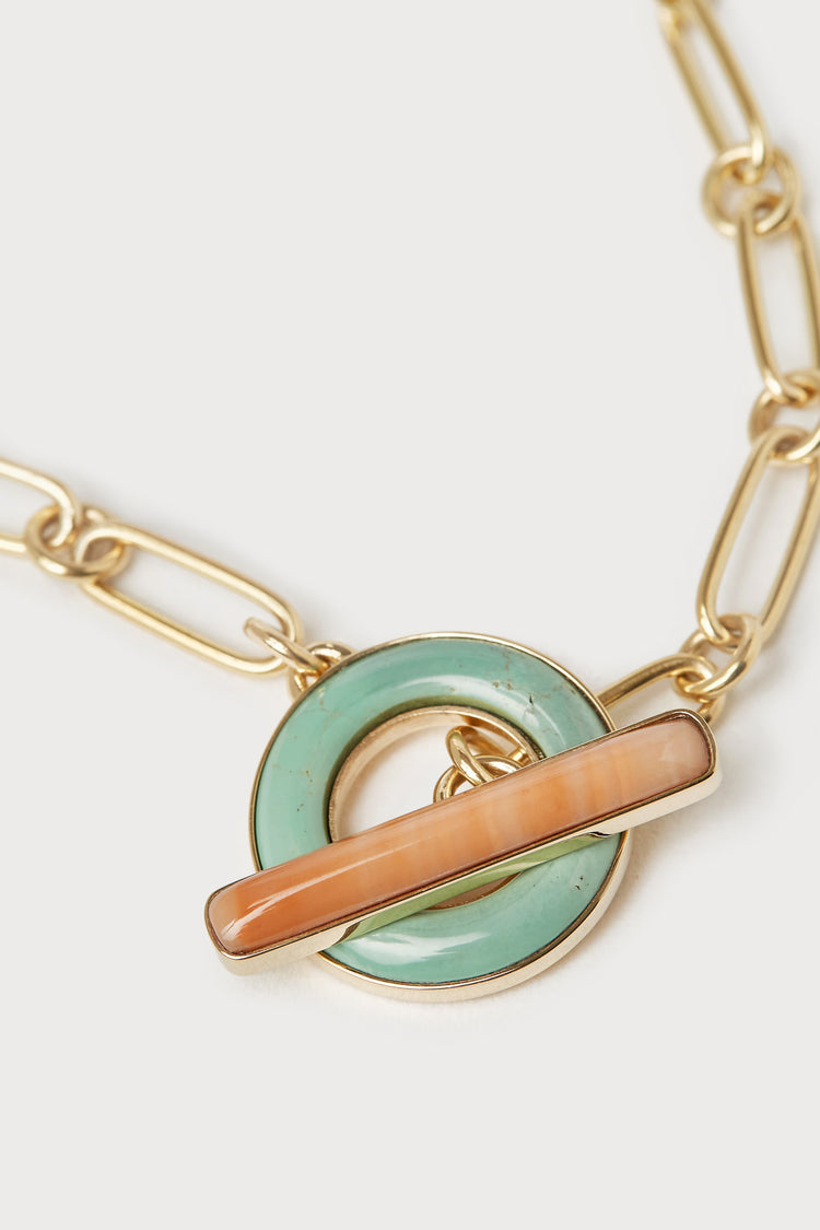 Bonbon Toggle Necklace <br> Green Turquoise & Peach Jasper