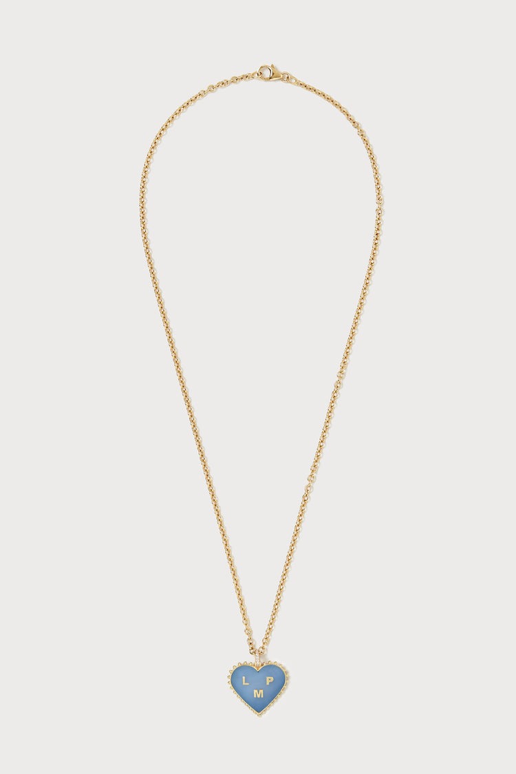 Puffy Heart Initial Necklace <br> Blue Opal