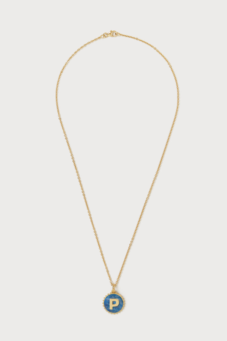 Mini Canvas Initial Necklace <br> Denim Lapis