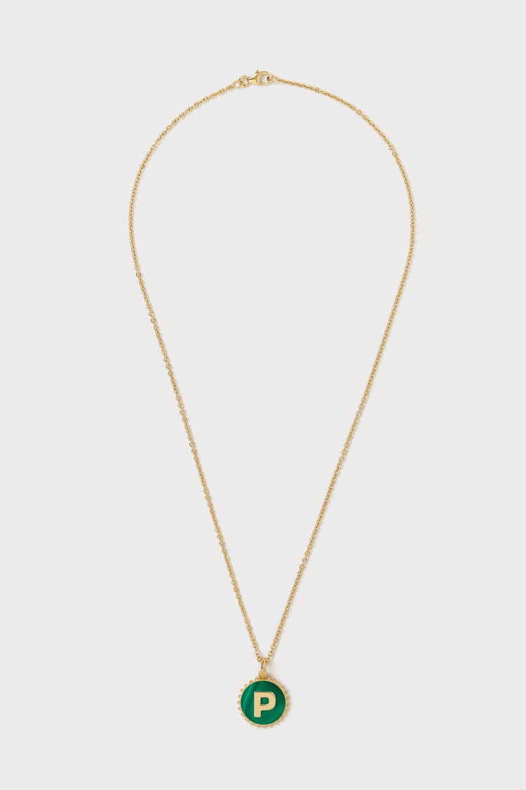 Mini Canvas Initial Necklace <br> Malachite