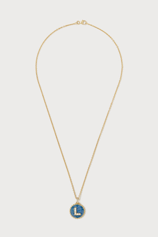 Mini Canvas Diamond Initial Necklace <br> Denim Lapis