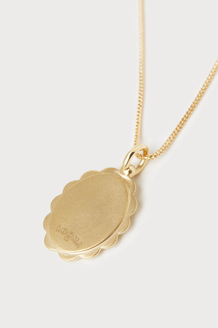 Personalized Scalloped Silhouette Necklace, Oval <br> Green Turquoise