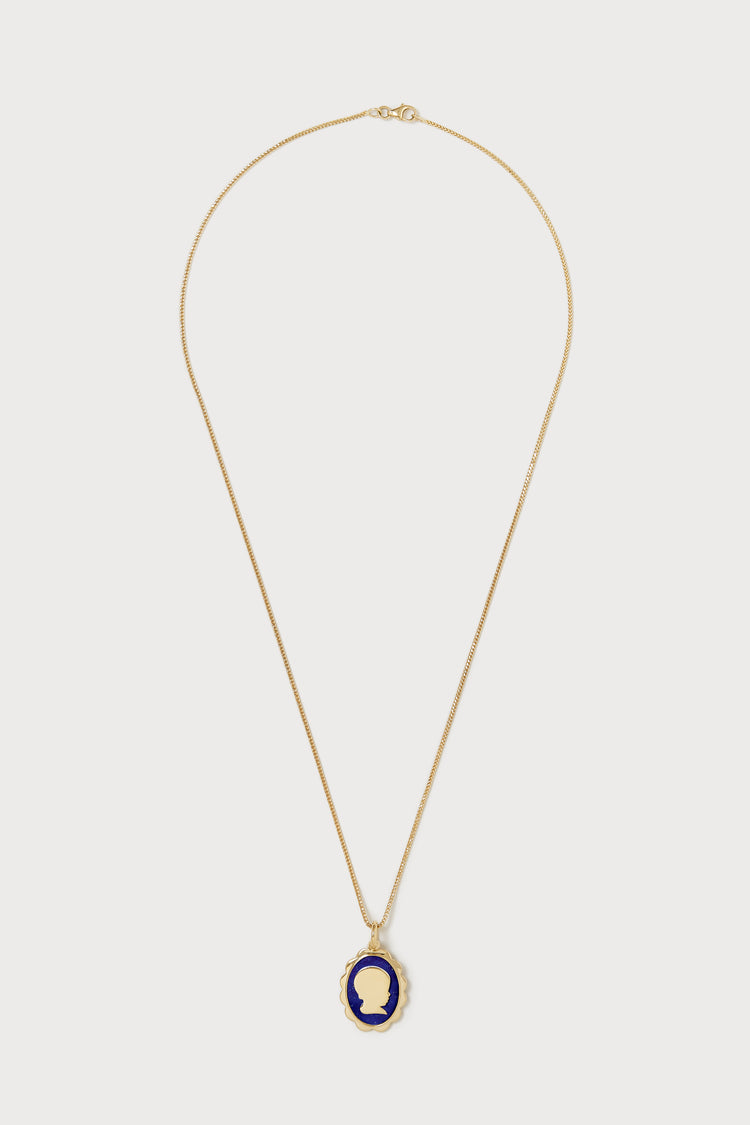 Personalized Scalloped Silhouette Necklace, Oval <br> Lapis