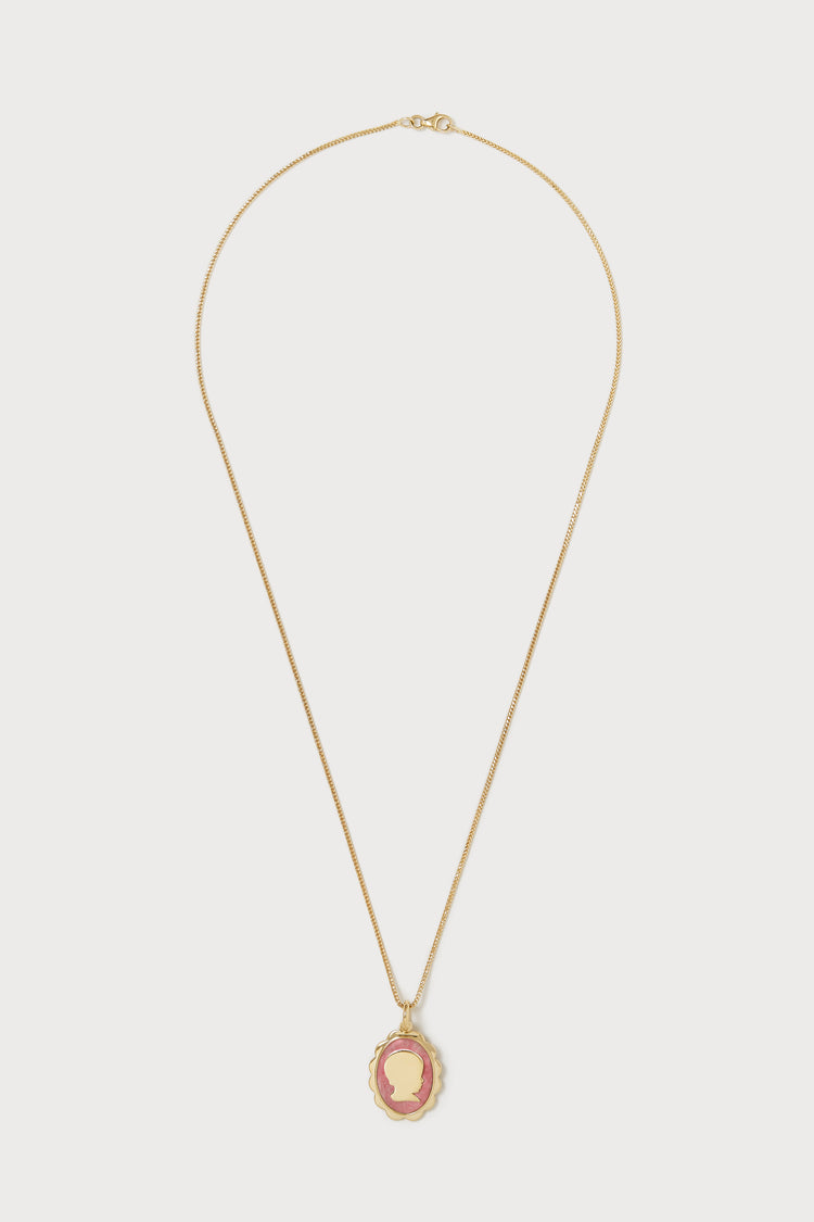 Personalized Scalloped Silhouette Necklace, Oval <br> Rhodochrosite