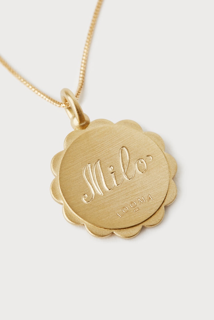 Personalized Scalloped Silhouette Necklace, Round <br> Mother of Pearl