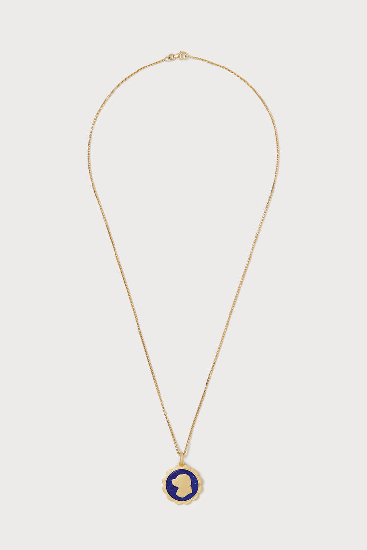 Personalized Scalloped Silhouette Necklace, Round <br> Lapis