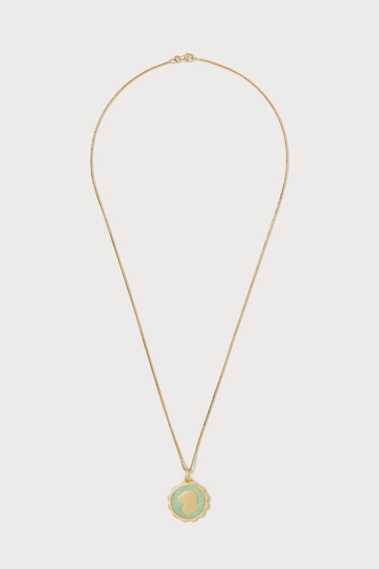 Personalized Scalloped Silhouette Necklace, Round <br> Green Turquoise