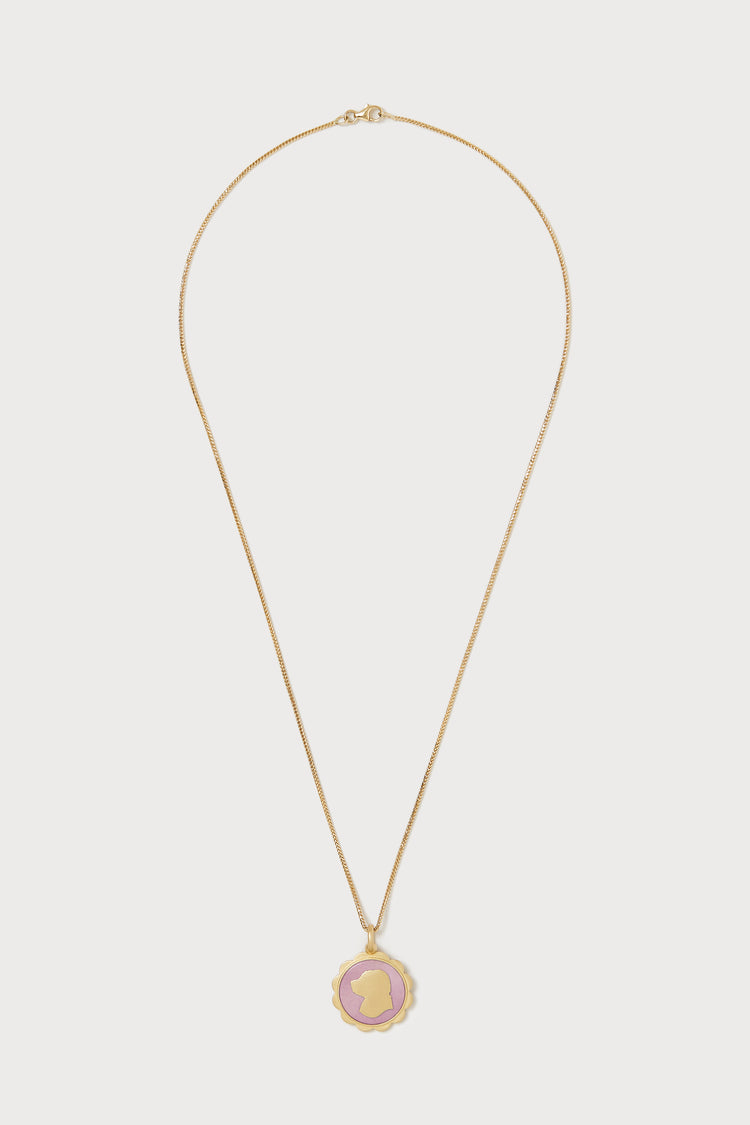 Personalized Scalloped Silhouette Necklace, Round <br> Lavender