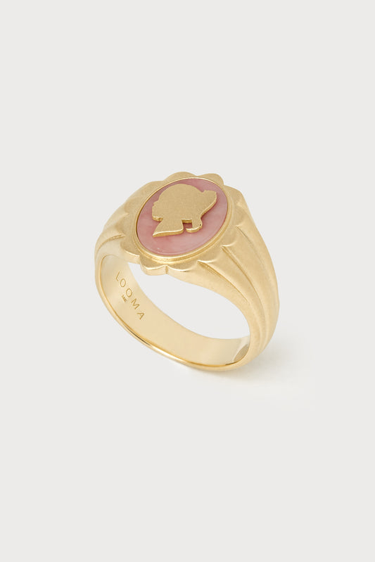 Personalized Scalloped Silhouette Ring <br> Pink Opal