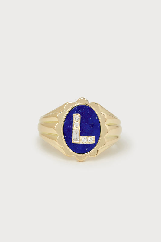 Heritage Scalloped Initial Ring <br> Lapis