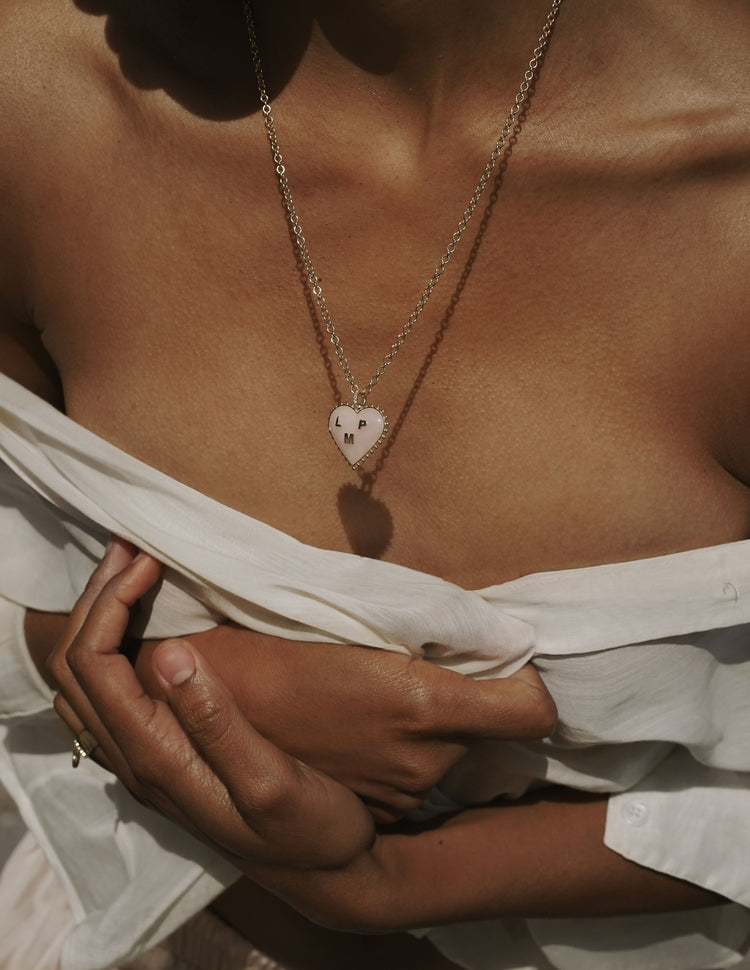 Puffy Heart Initial Necklace <br> Blue Opal