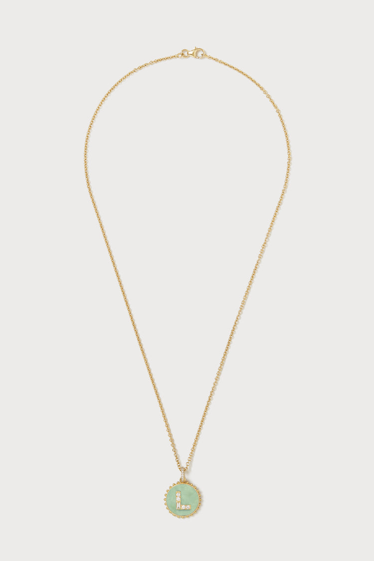 Mini Canvas Diamond Initial Necklace <br> Green Turquoise