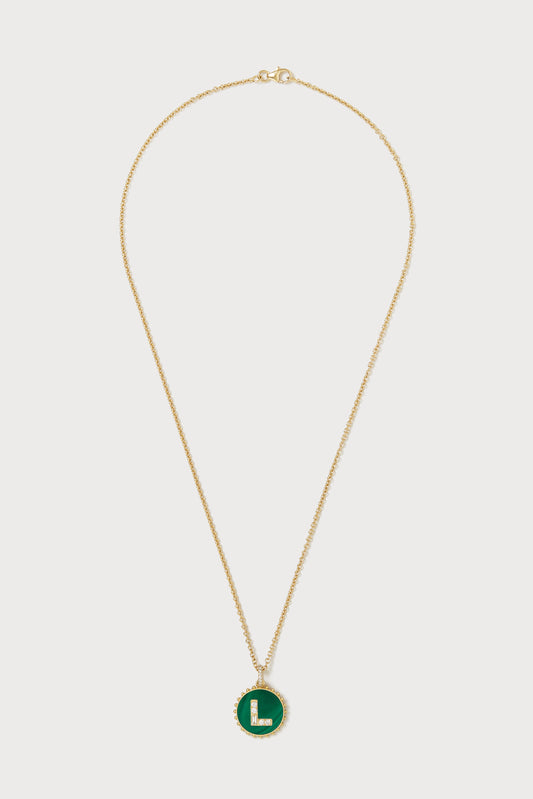Mini Canvas Diamond Initial Necklace <br> Malachite