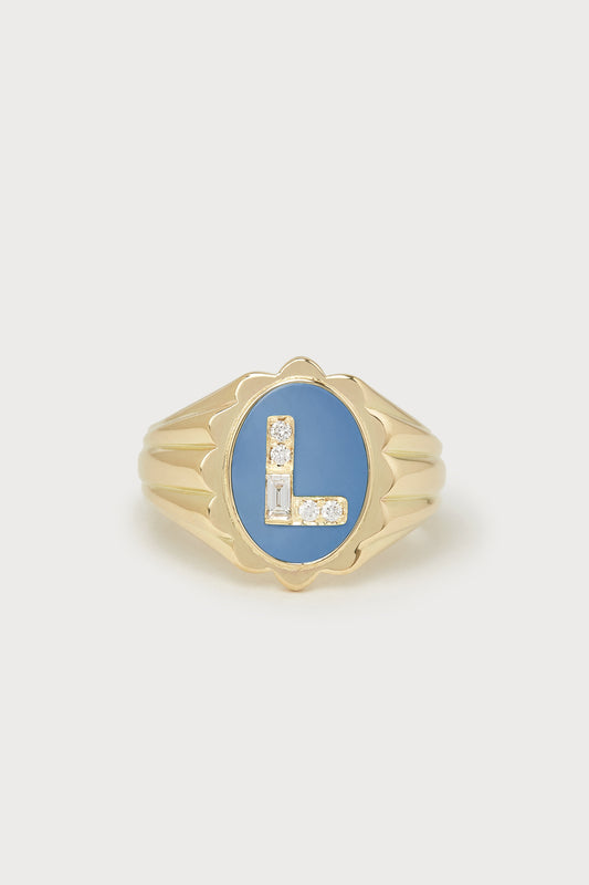 Heritage Scalloped Initial Ring <br> Blue Opal