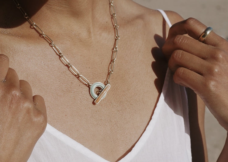 Bonbon Toggle Necklace <br> Green Turquoise & Peach Jasper