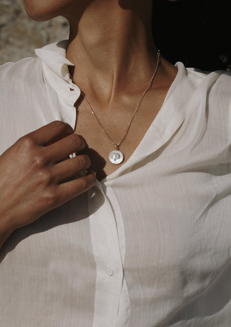 Mini Canvas Initial Necklace <br> Blue Opal