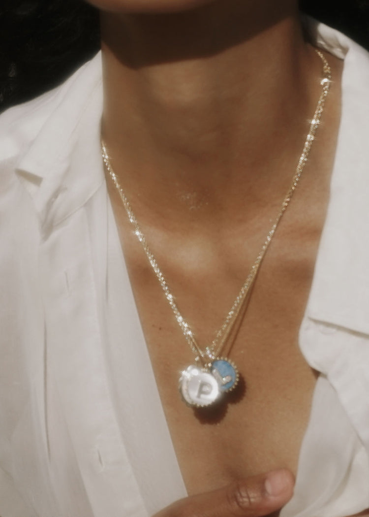Mini Canvas Diamond Initial Necklace <br> Lapis