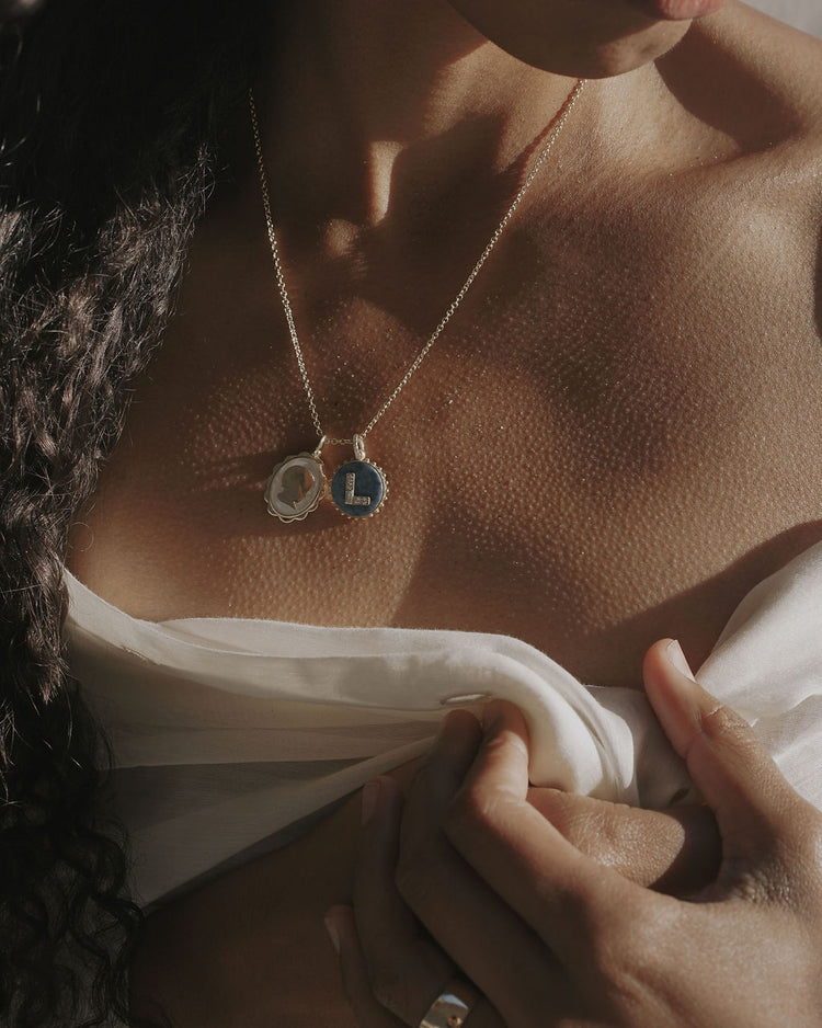 Mini Canvas Diamond Initial Necklace <br> Blue Opal