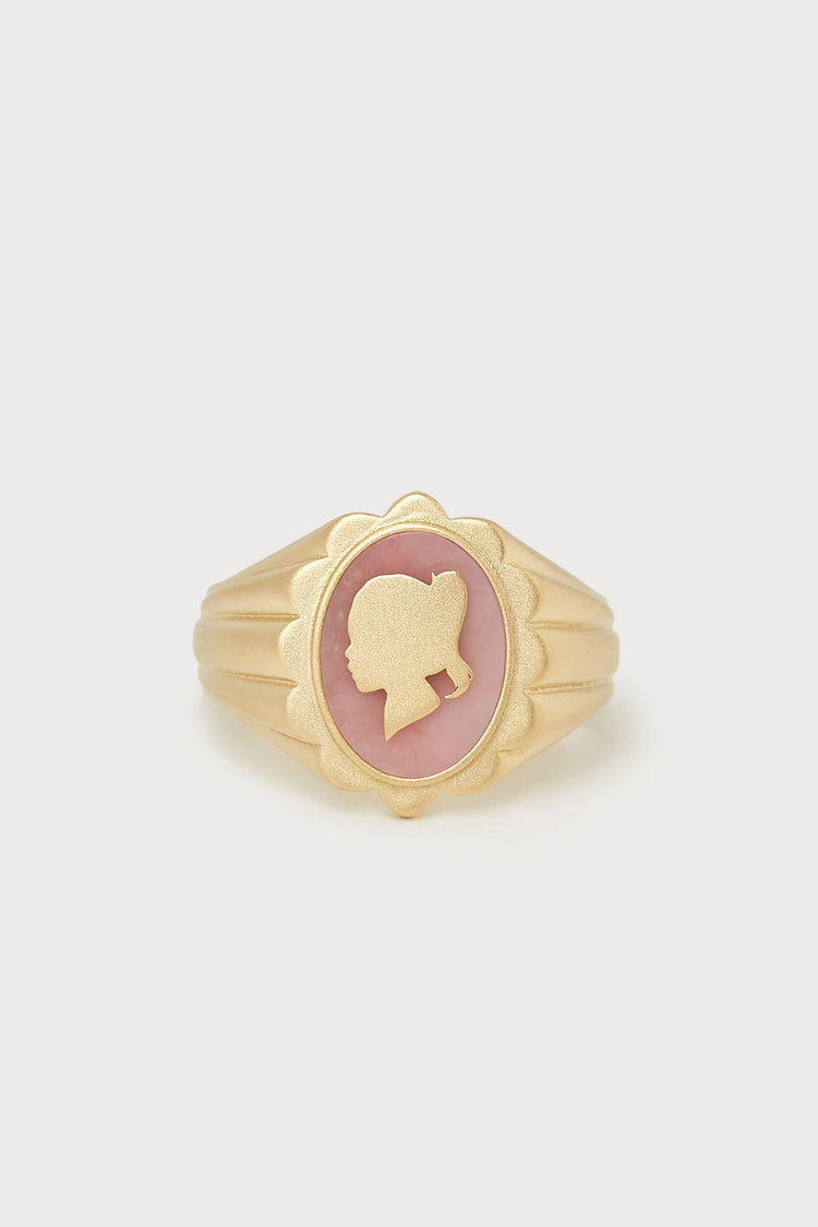 Personalized Scalloped Silhouette Ring <br> Pink Opal