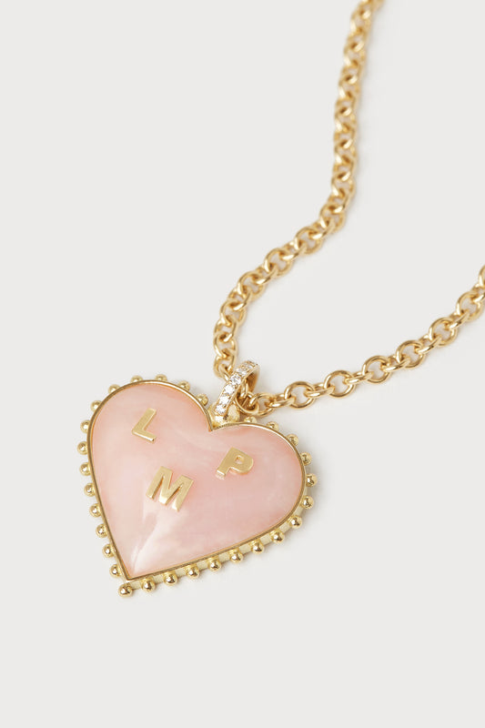 Puffy Heart Initial Necklace <br> Pink Opal