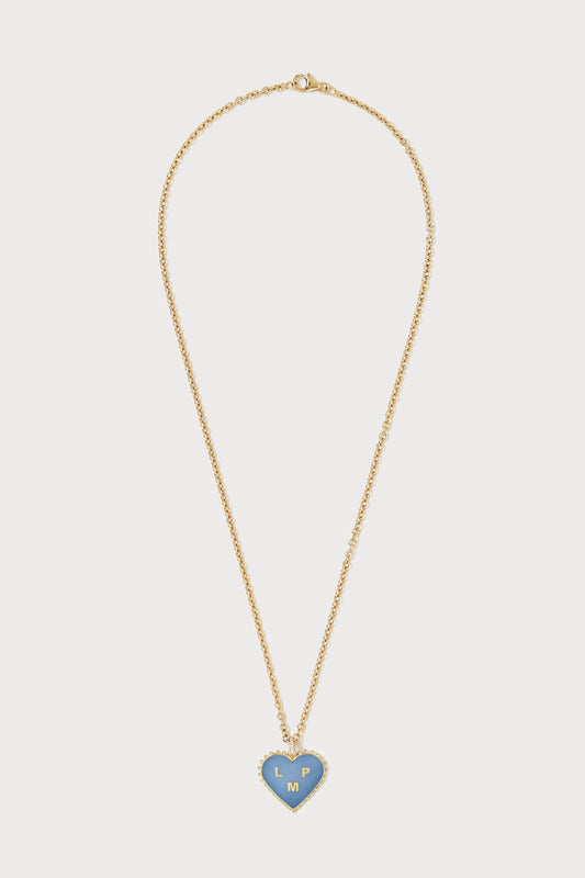 Puffy Heart Initial Necklace <br> Blue Opal