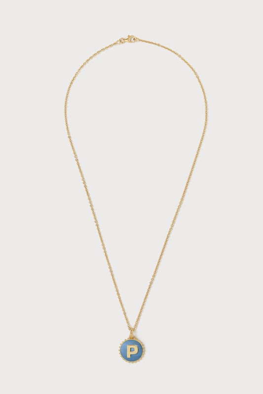 Mini Canvas Initial Necklace <br> Blue Opal