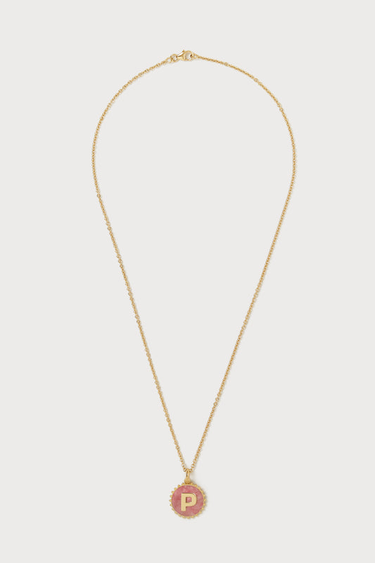 Mini Canvas Initial Necklace <br> Rhodochrosite