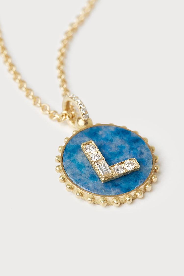 Mini Canvas Diamond Initial Necklace <br> Denim Lapis