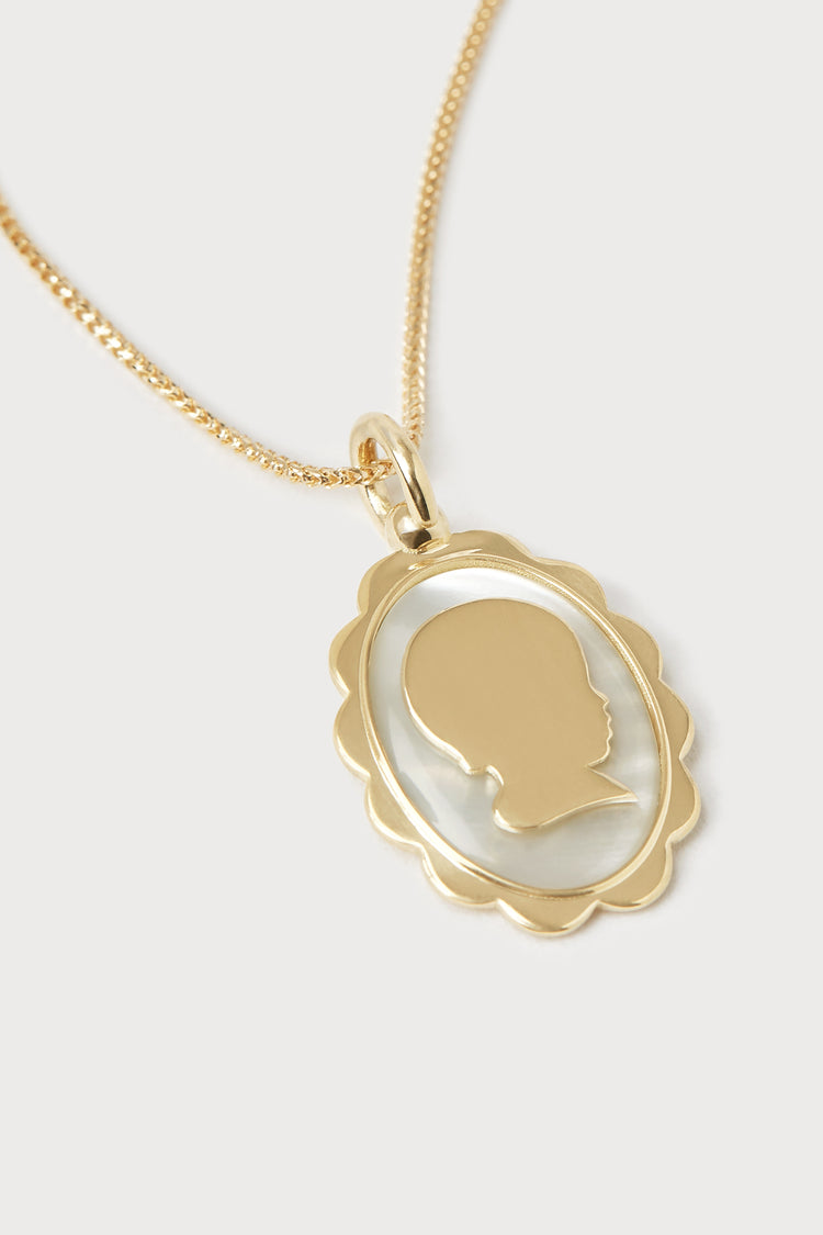 Personalized Scalloped Silhouette Necklace, Oval <br> Mother of Pearl