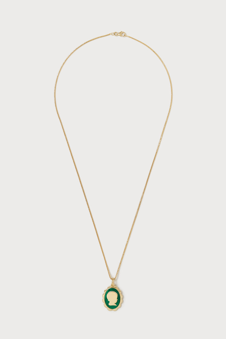 Personalized Scalloped Silhouette Necklace, Oval <br> Malachite
