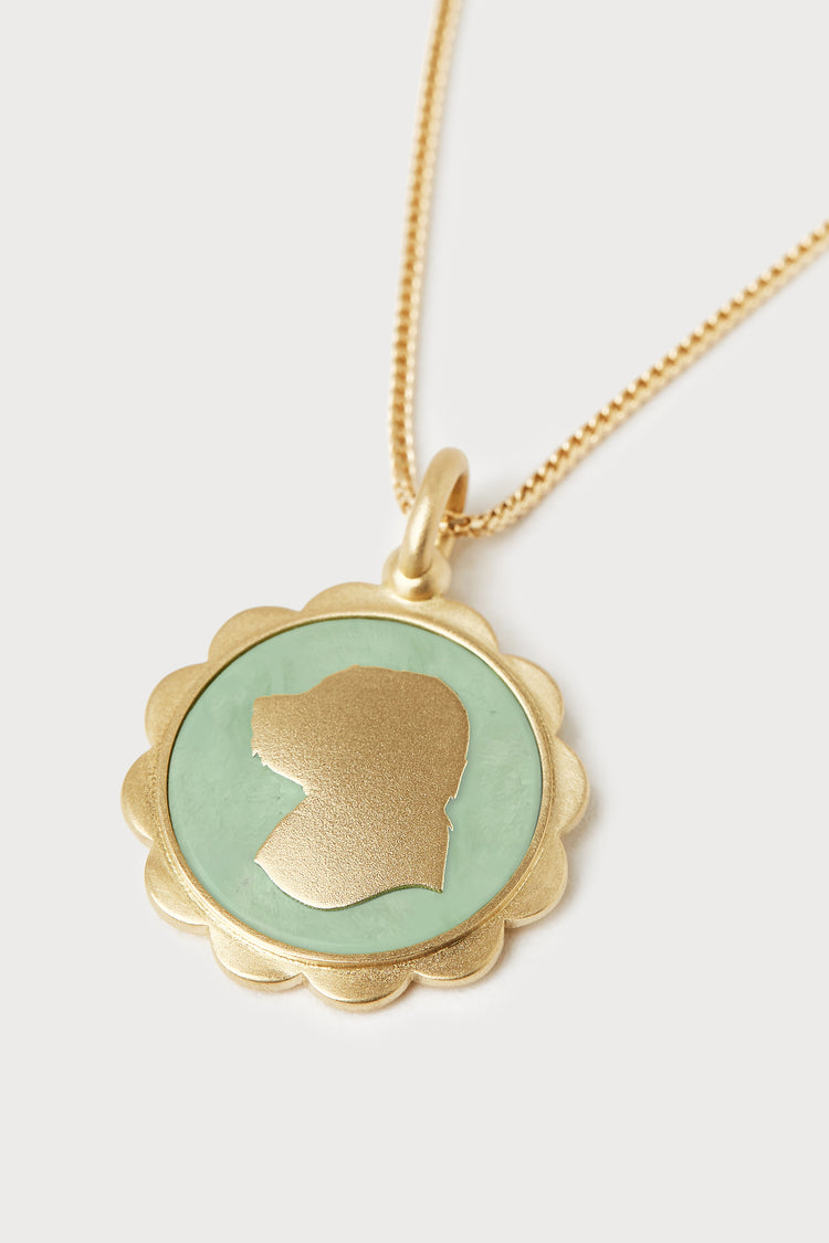 Personalized Scalloped Silhouette Necklace, Round <br> Green Turquoise