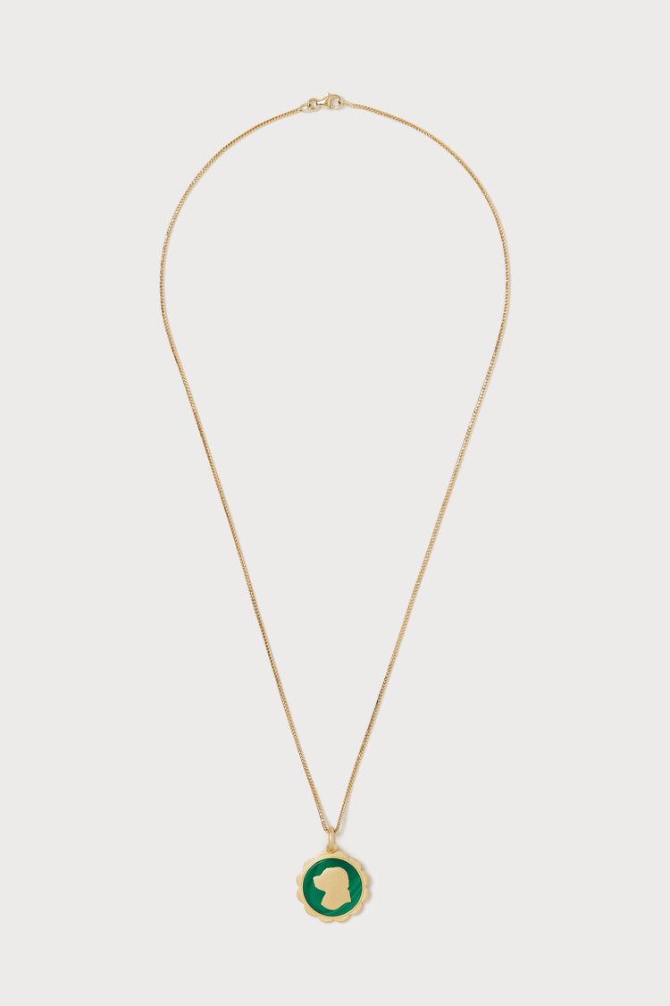 Personalized Scalloped Silhouette Necklace, Round <br> Malachite