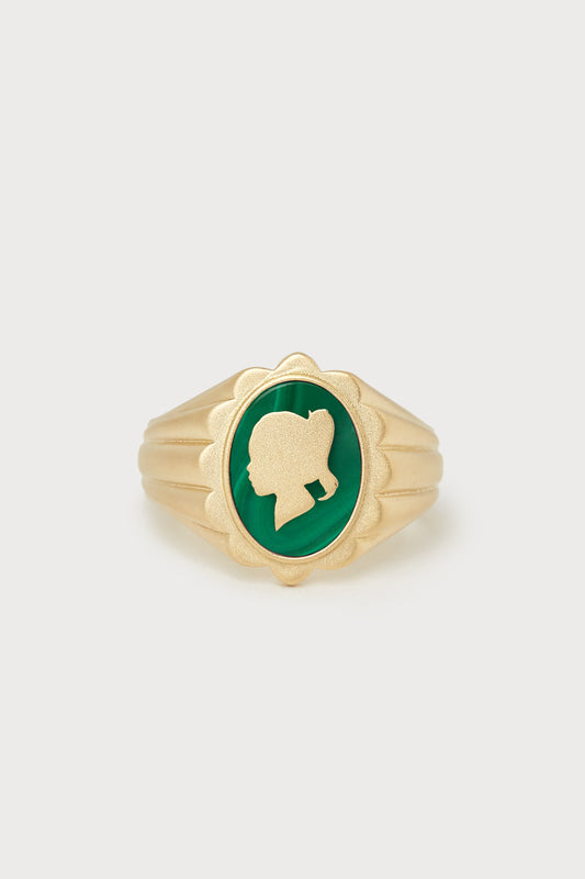 Personalized Scalloped Silhouette Ring <br> Malachite