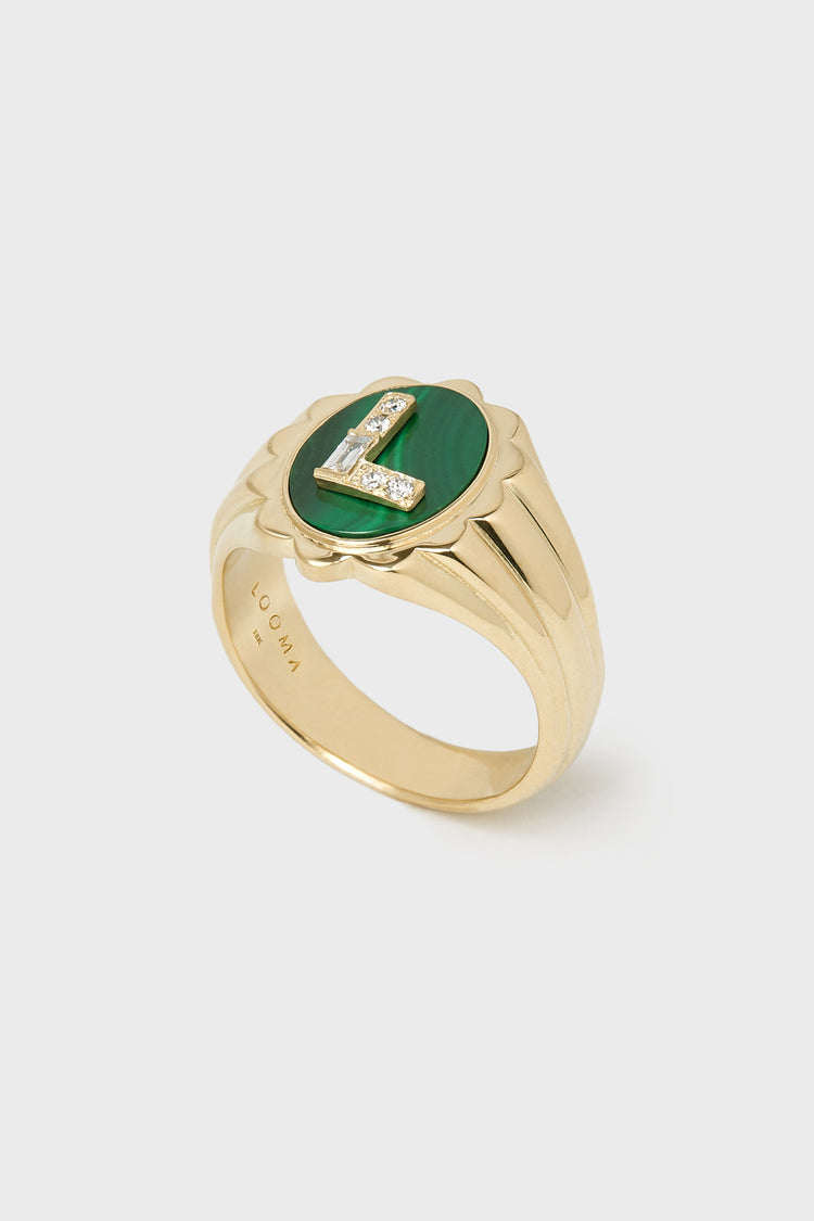 Heritage Scalloped Initial Ring <br> Malachite