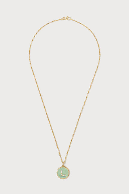 Mini Canvas Diamond Initial Necklace <br> Green Turquoise