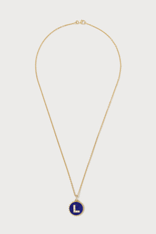 Mini Canvas Diamond Initial Necklace <br> Lapis