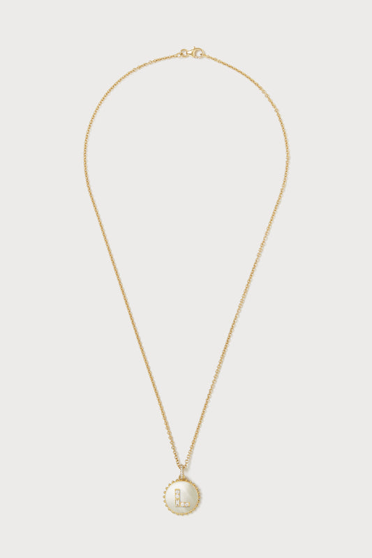 Mini Canvas Diamond Initial Necklace <br> Mother of Pearl