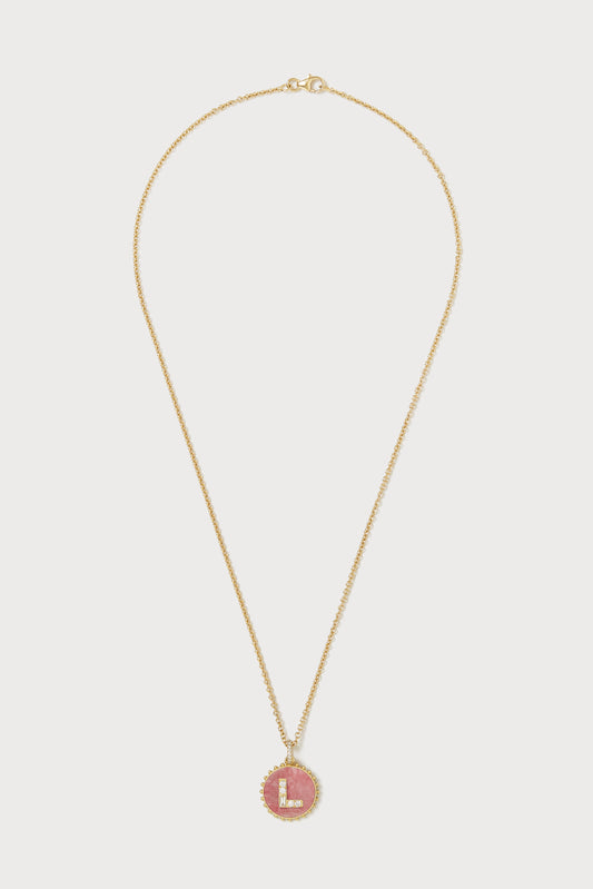 Mini Canvas Diamond Initial Necklace <br> Rhodochrosite