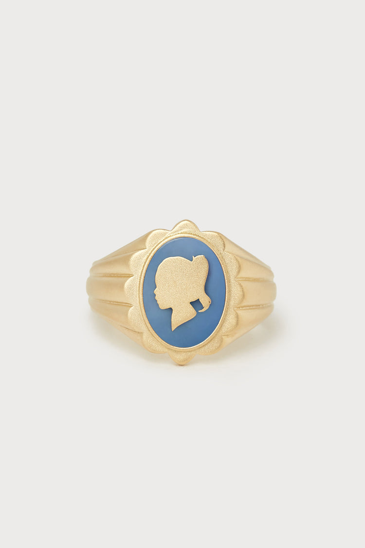 Personalized Scalloped Silhouette Ring <br> Blue Opal