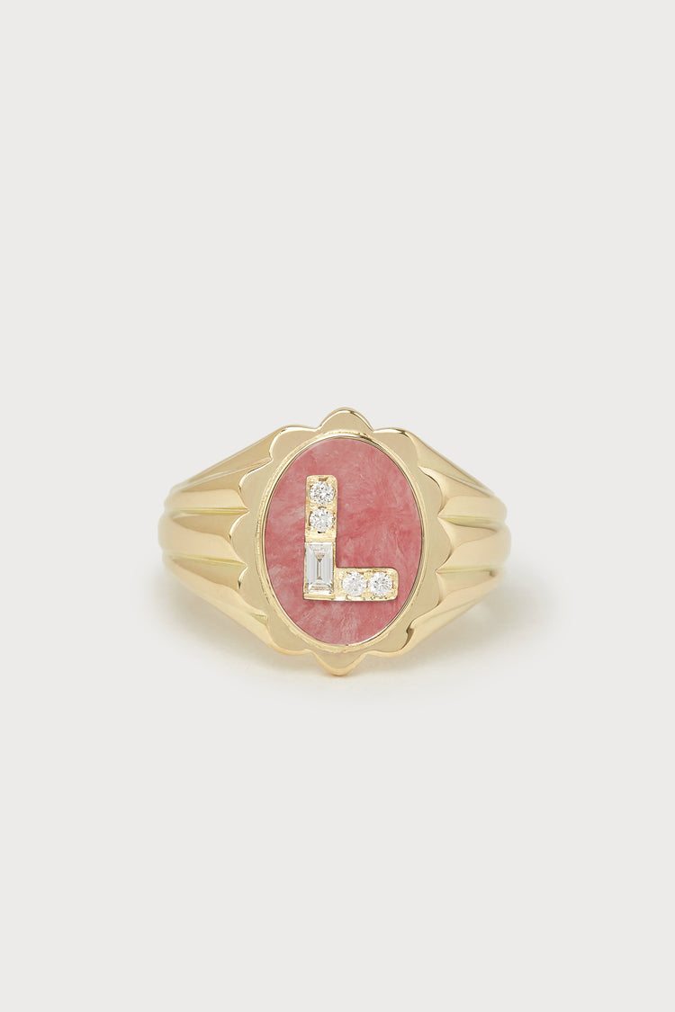 Heritage Scalloped Initial Ring <br> Rhodochrosite