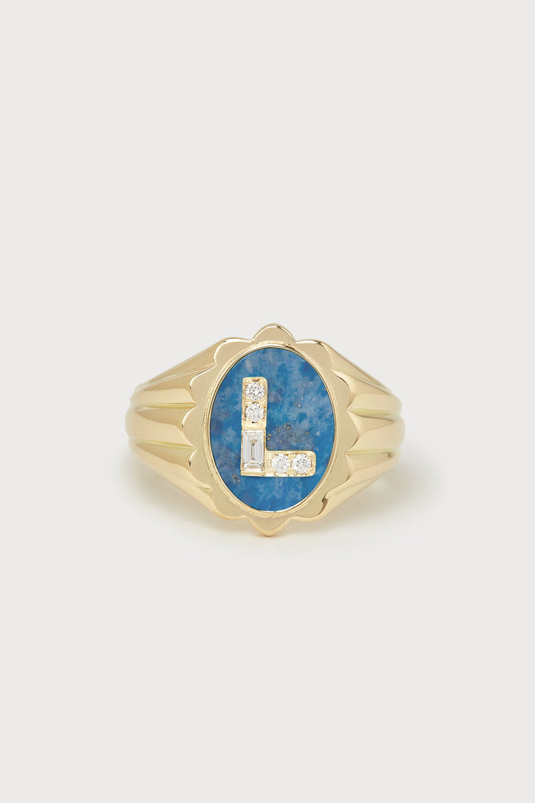 Heritage Scalloped Initial Ring <br> Denim Lapis