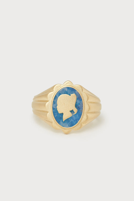 Personalized Scalloped Silhouette Ring <br> Denim Lapis