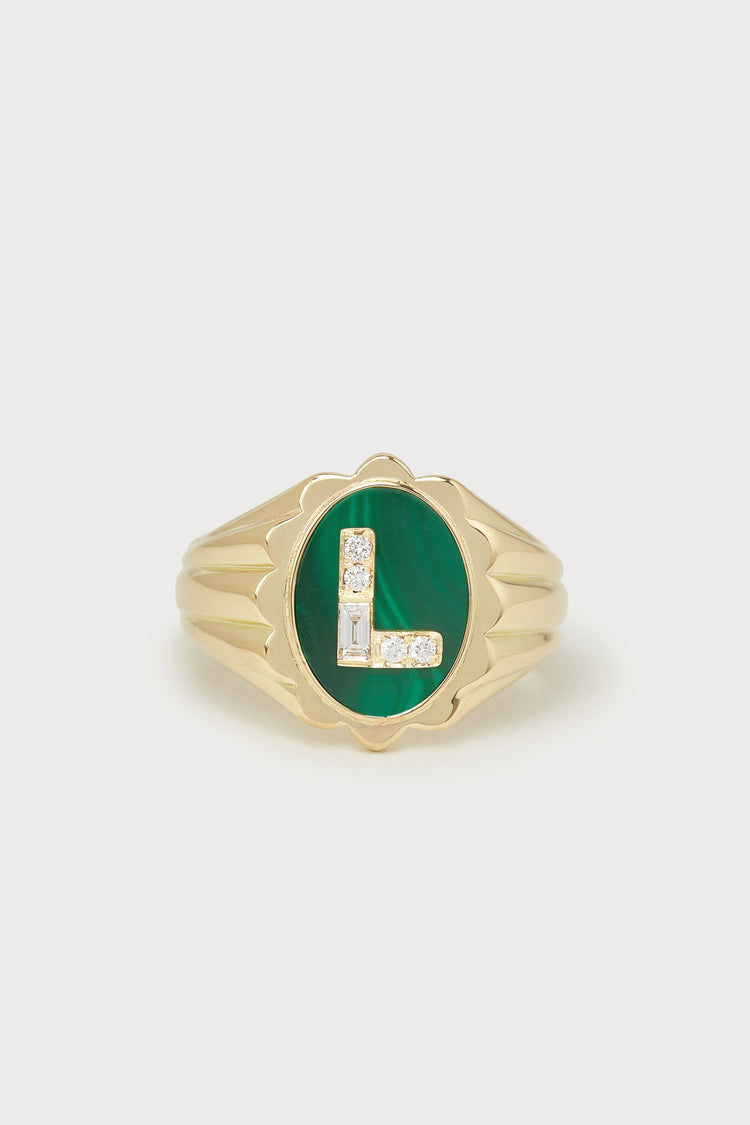 Heritage Scalloped Initial Ring <br> Malachite