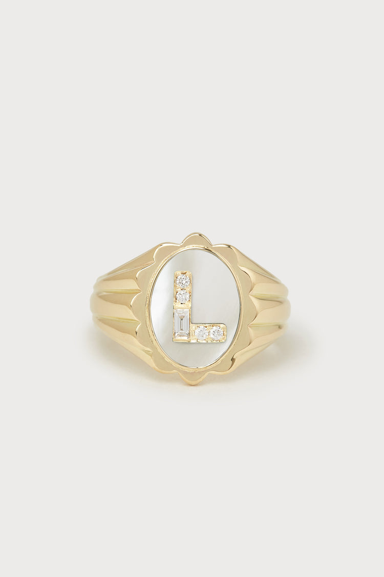 Heritage Scalloped Initial Ring <br> Mother of Pearl