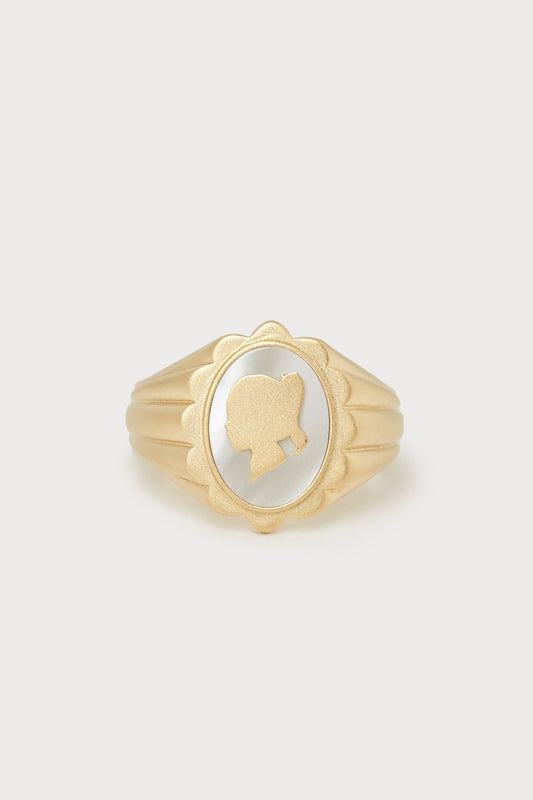 Personalized Scalloped Silhouette Ring <br> Mother of Pearl